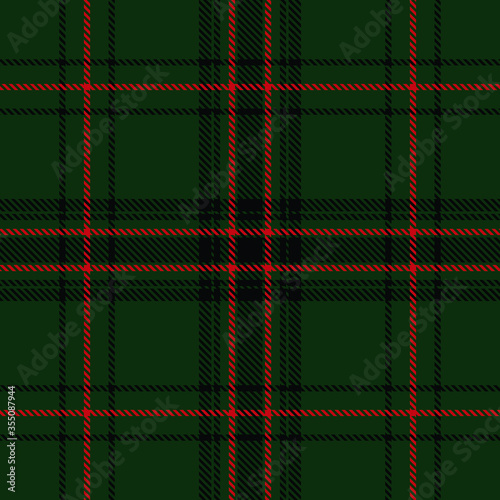 Tartan plaid seamless pattern black and red color line . Shirt print fabric texture green background, Scottish cage , New year ,Gift box paper decoration, Check design Vector illustration