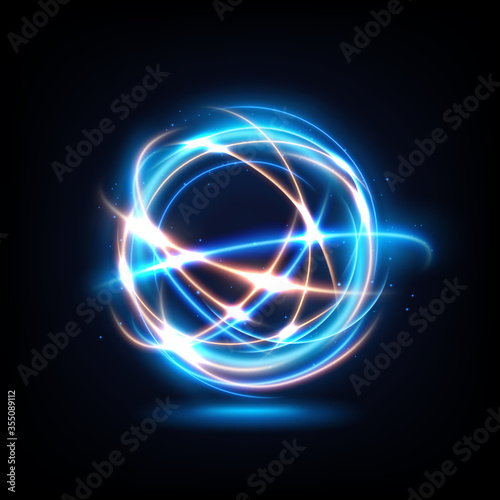 Abstract Multicolor Swirl Line of Light, isolated on dark background. Vector Illustration