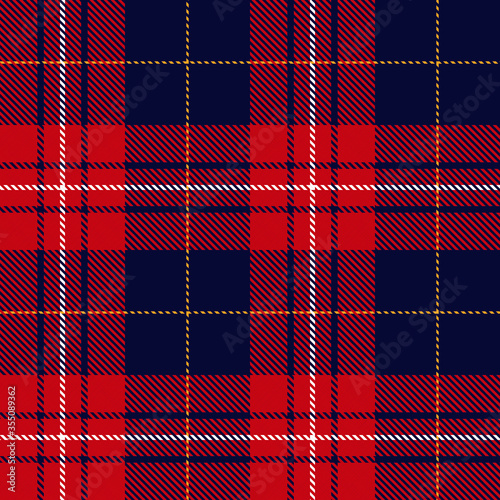 Tartan plaid seamless pattern blue color background. Flannel shirts , Vector illustration for wallpapers, White red yellow line color fabric , Scottish cage .