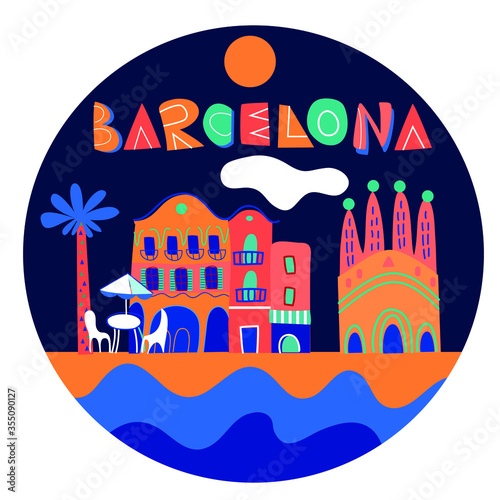 Barcelona color vector circle emblem