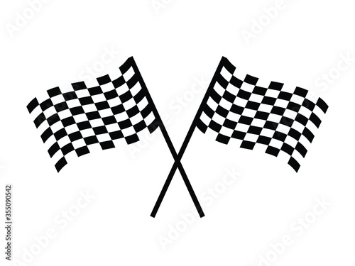 Double Checkered Racing Flag. Black and white pictogram depicting simple racing wave flags on pole. EPS Vector