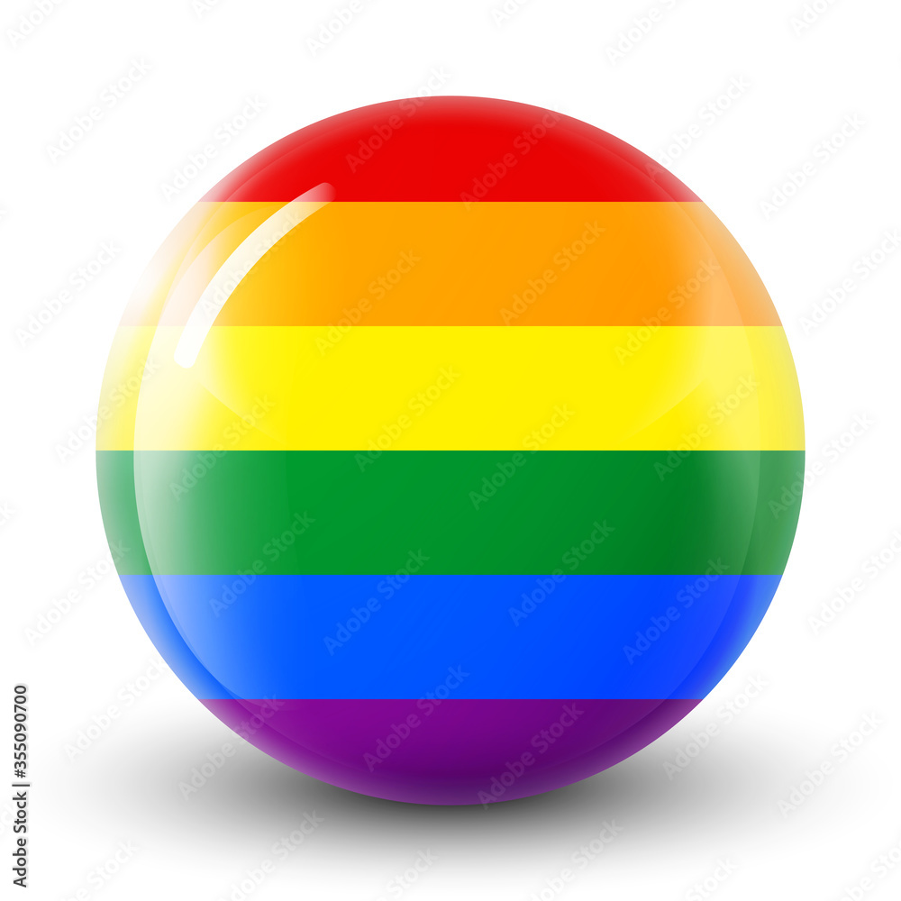 Vecteur Stock Glass light ball with flag of LGBT. Round sphere, template  icon. Glossy realistic ball, 3D abstract vector illustration.Love wins. LGBT  logo symbol sticker in rainbow colors. Gay pride collection.