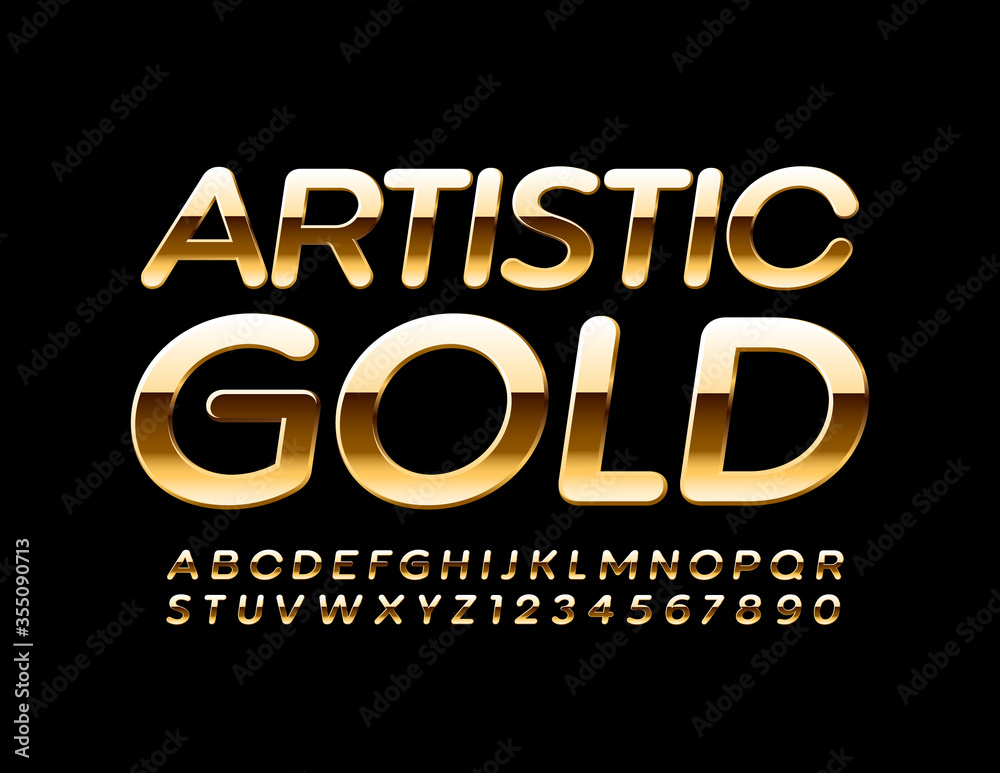 Vector Artistic Golden Font. Premium Alphabet Letters and Numbers Vector Artistic Golden Font. Premium Alphabet Letters and Numbers