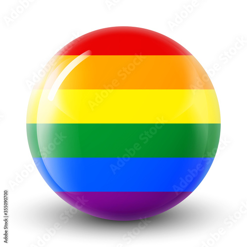 Glass light ball with flag of LGBT. Round sphere, template icon. Glossy realistic ball, 3D abstract vector illustration.Love wins. LGBT logo symbol sticker in rainbow colors. Gay pride collection.