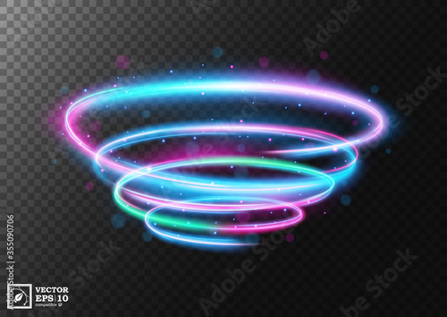 Abstract Multicolor Swirl Line of Light, isolated on dark background. Vector Illustration