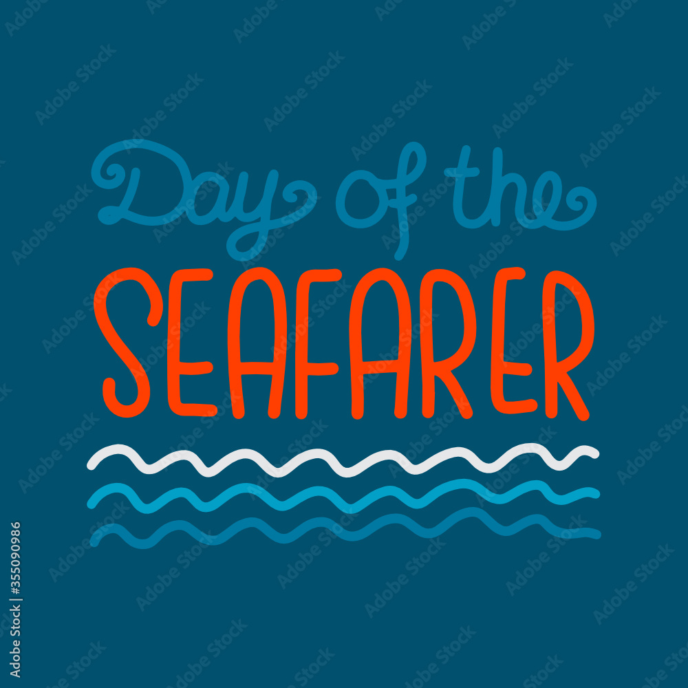 Vector illustration on the theme of Day of the Seafarer on June 25. Decorated with a handwritten inscription - JUNE and stylized waves.