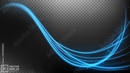 Abstract blue wavy line of light with a transparent background, isolated and easy to edit. Vector Illustration