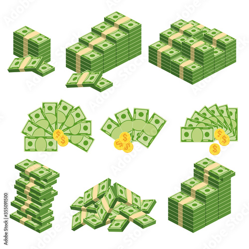 Huge packs of paper money. Bundle with cash bills. Keeping money in bank.