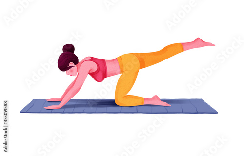 Young woman doing yoga pose, Woman yoga workout fitness, illustration isolated on white background