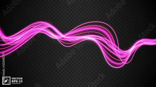 Abstract pink wavy line of light with a transparent background, isolated and easy to edit. Vector Illustration