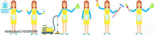 Cleaning service staff team. and private homes. Vector flat cartoon character.