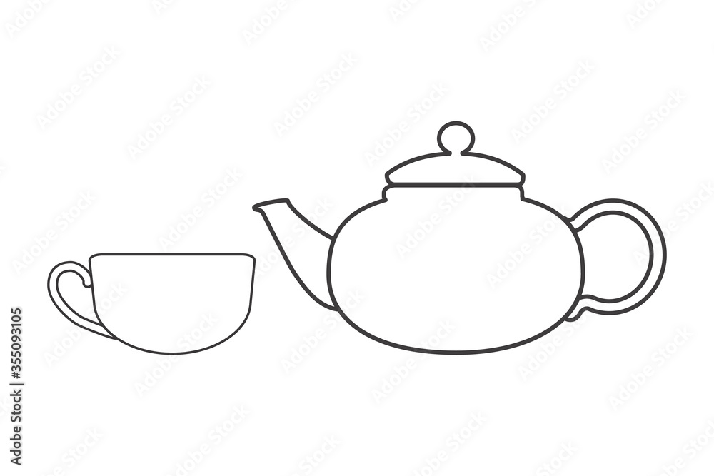 White steam teapot and cup for tea and hot drinks icon on a white background isolate. Vector silhouette for advertising banners, business cards, packaging. White steam teapot and cup for tea and hot drinks icon on a white background isolate. Vector silhouette for advertising banners, business cards, packaging.