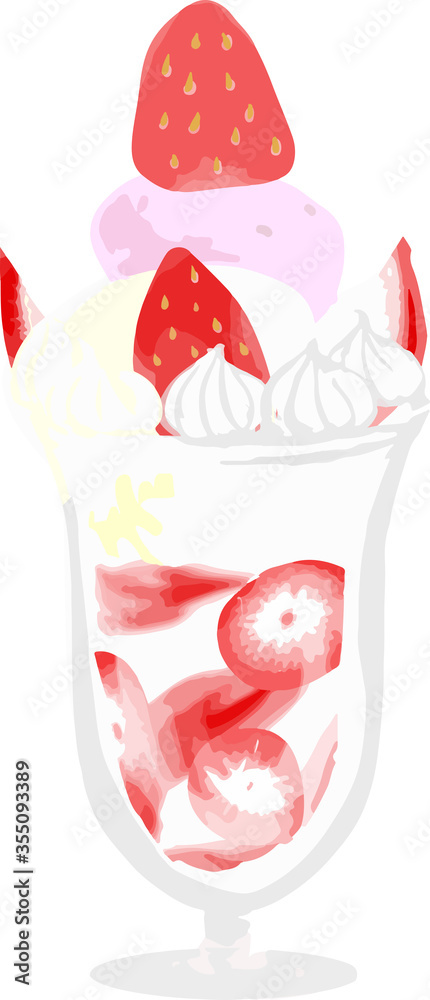 水彩手描き風 いちごがたくさん載ったイチゴパフェのイラスト Vector De Stock Adobe Stock