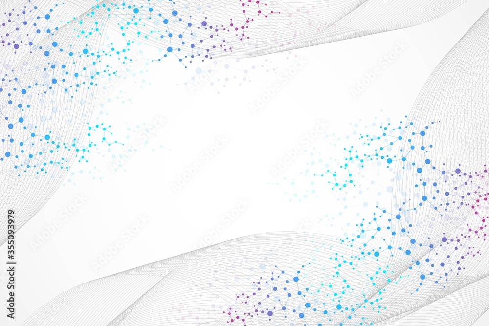 Structure molecule and communication. Dna, atom, neurons. Scientific concept for your design. Connected lines with dots. Medical, technology, chemistry, science background. Vector illustration. Structure molecule and communication. Dna, atom, neurons. Scientific concept for your design. Connected lines with dots. Medical, technology, chemistry, science background. Vector illustration.