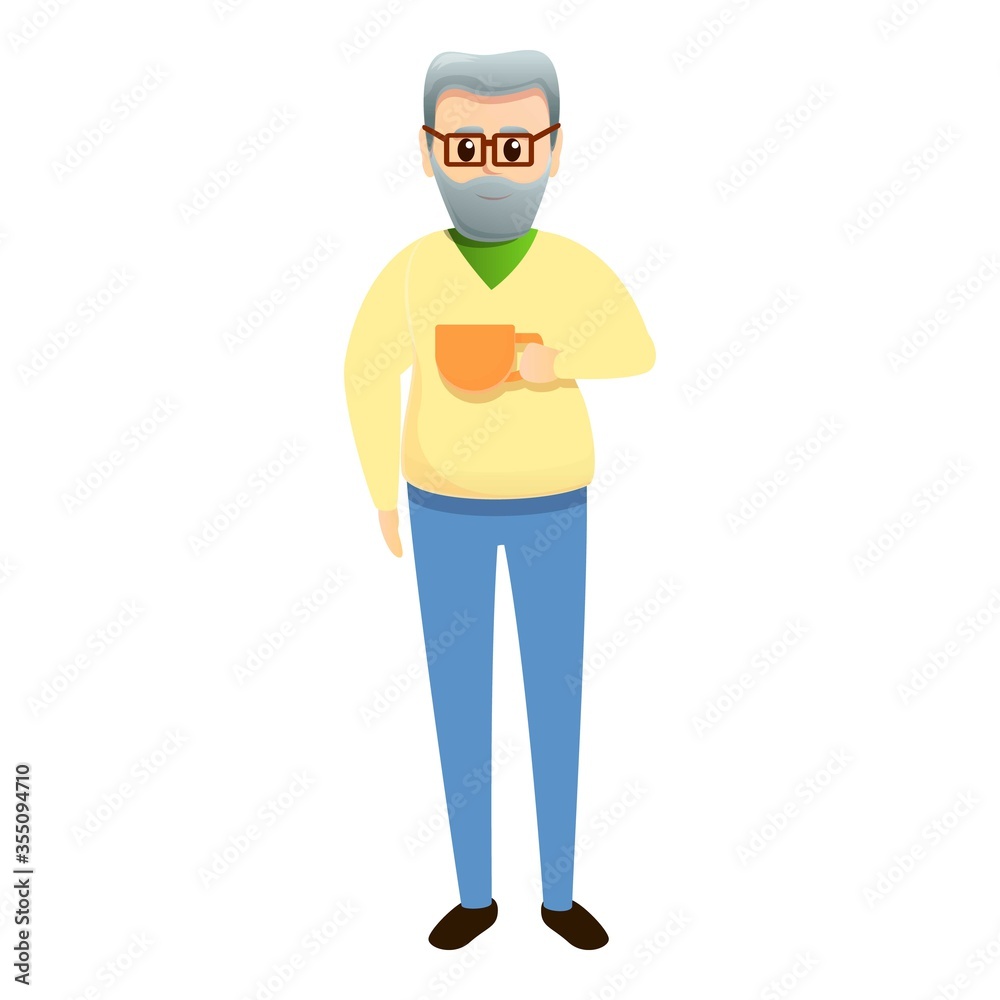 Grandfather with tea icon. Cartoon of grandfather with tea vector icon for web design isolated on white background
