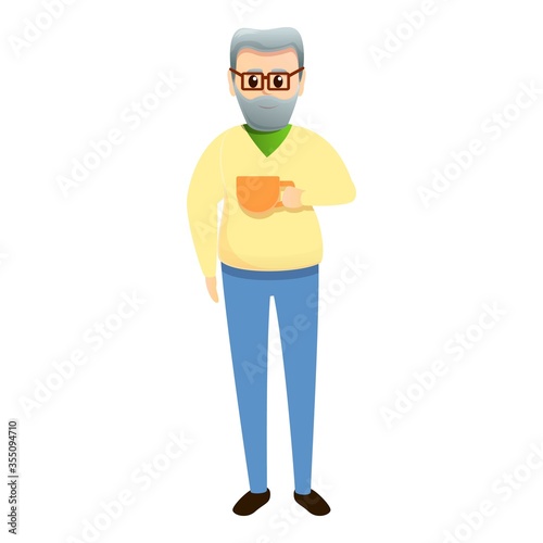 Grandfather with tea icon. Cartoon of grandfather with tea vector icon for web design isolated on white background