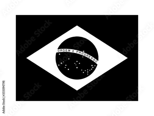 Brazil Flag Black and White. Country National Emblem Banner. Monochrome Grayscale EPS Vector File.