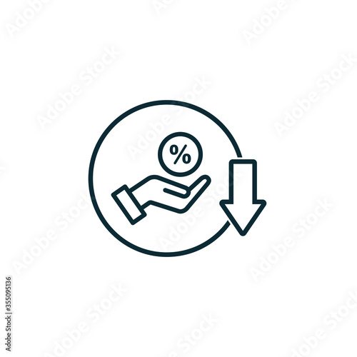 Cost reduction icon design. Earnings down symbol. Decreasing concept isolated on white background. Vector illustration