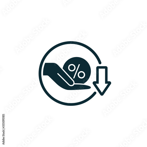 Cost reduction icon design. Earnings down symbol. Decreasing concept isolated on white background. Vector illustration