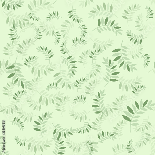 Green seamless pattern border set. Hand painted leaves, branches, petal decoration element.
