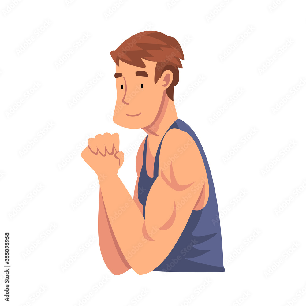 Muscular Young Man Sitting and Looking at Us Cartoon Vector Illustration Muscular Young Man Sitting and Looking at Us Cartoon Vector Illustration