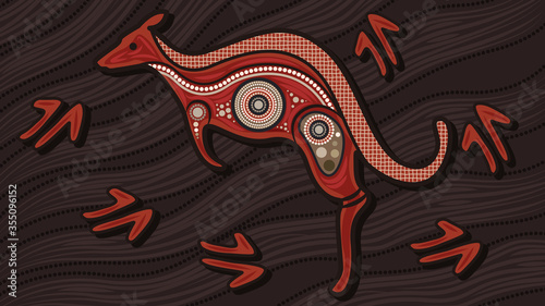 kangaroo dot art, Aboriginal art vector background with kangaroo