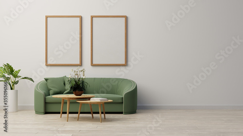 Interior poster mock up living room with colorful white sofa . 3D rendering.
