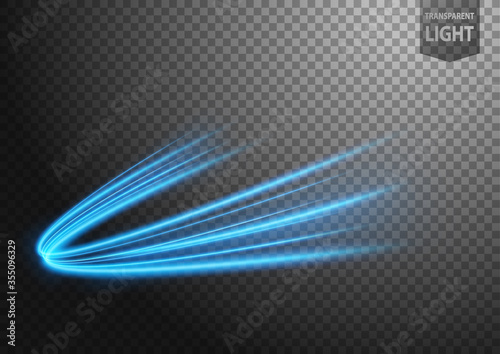 Abstract blue wavy line of light with a transparent background, isolated and easy to edit. Vector Illustration