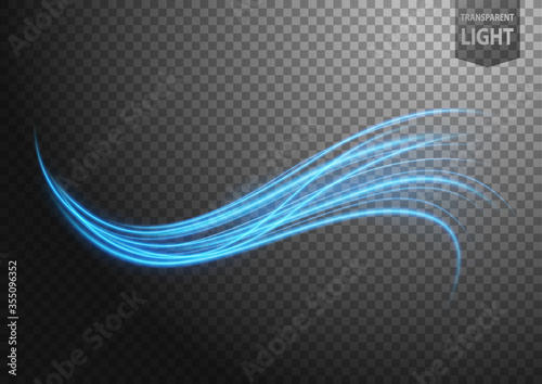 Abstract blue wavy line of light with a transparent background, isolated and easy to edit. Vector Illustration