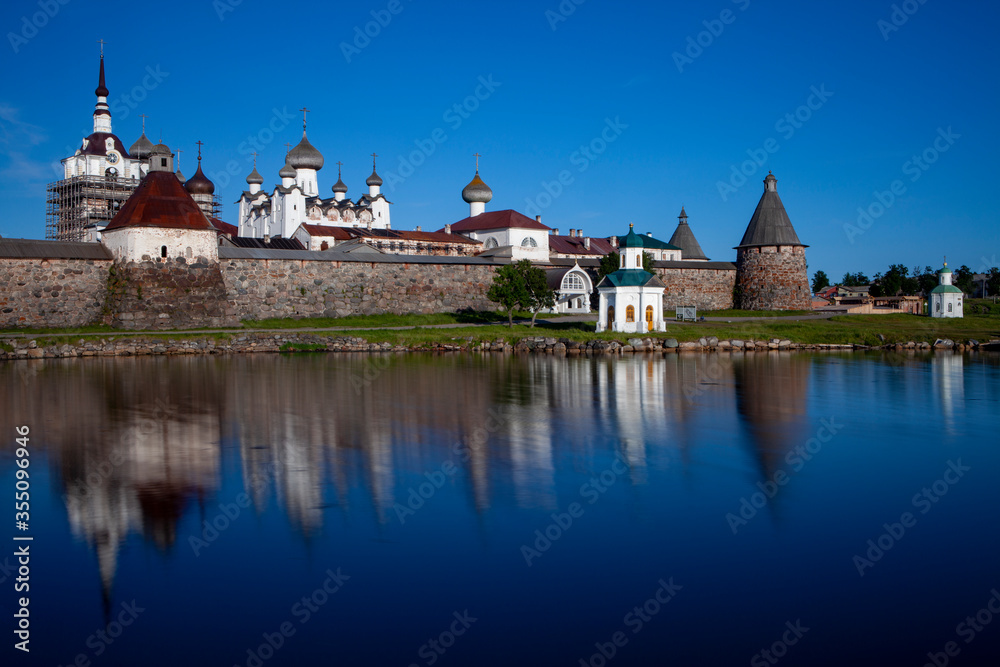 Solovetsky monastery reflected in the lake