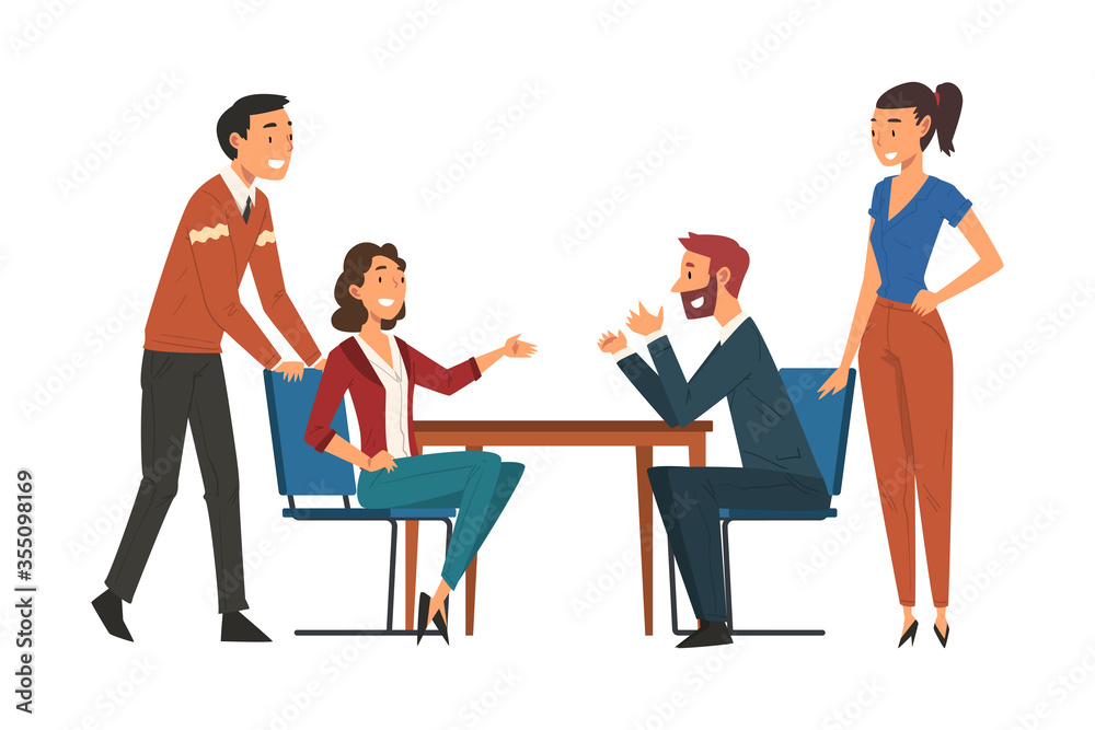Business Negotiations, Business Partners Meeting, Exchanging Information, Solving Problems, Productive Partnership Cartoon Vector Illustration Business Negotiations, Business Partners Meeting, Exchanging Information, Solving Problems, Productive Partnership Cartoon Vector Illustration