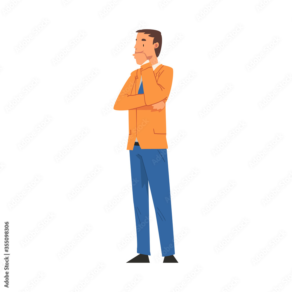 Thoughtful Businessman Character, Office Worker Employee Cartoon Vector Illustration