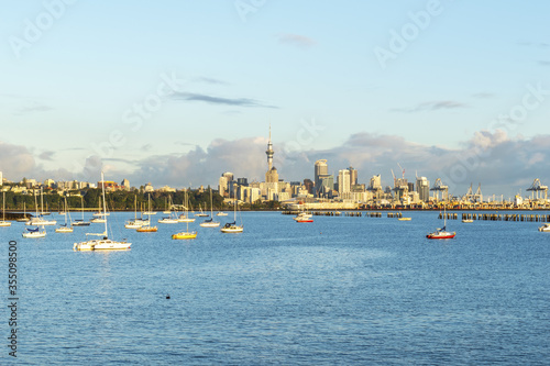 Boat Marina and View to Auckland City from Mission Bay, Auckland New Zealand