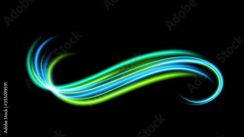 Abstract Wavy Line of light with a Black Background, isolated and easy to edit. Vector Illustration
