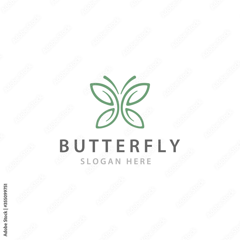 Minimalist Butterfly leaves flower logo line art vector