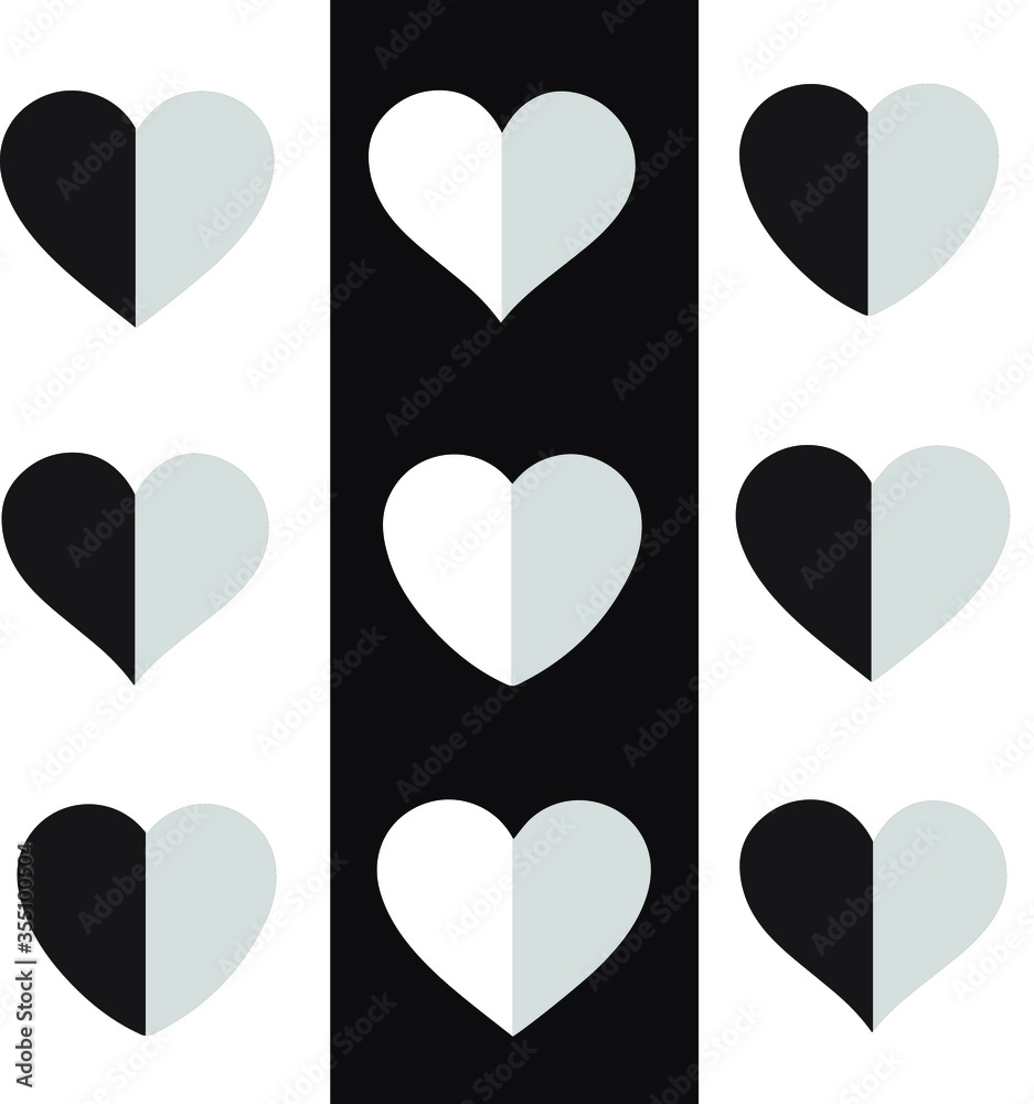 Heart icon, half divided, nine black On a white background Stock Vector |  Adobe Stock