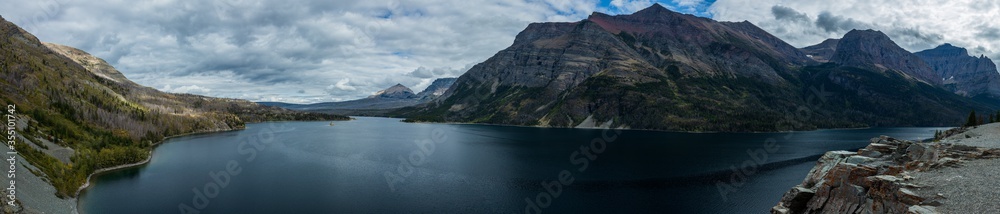 panorama of St Mary lake in Glacier National Park, Montana