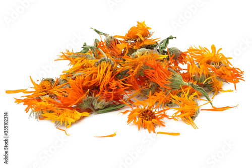 marigold flowers with petals isolated on white background. calendula flower.