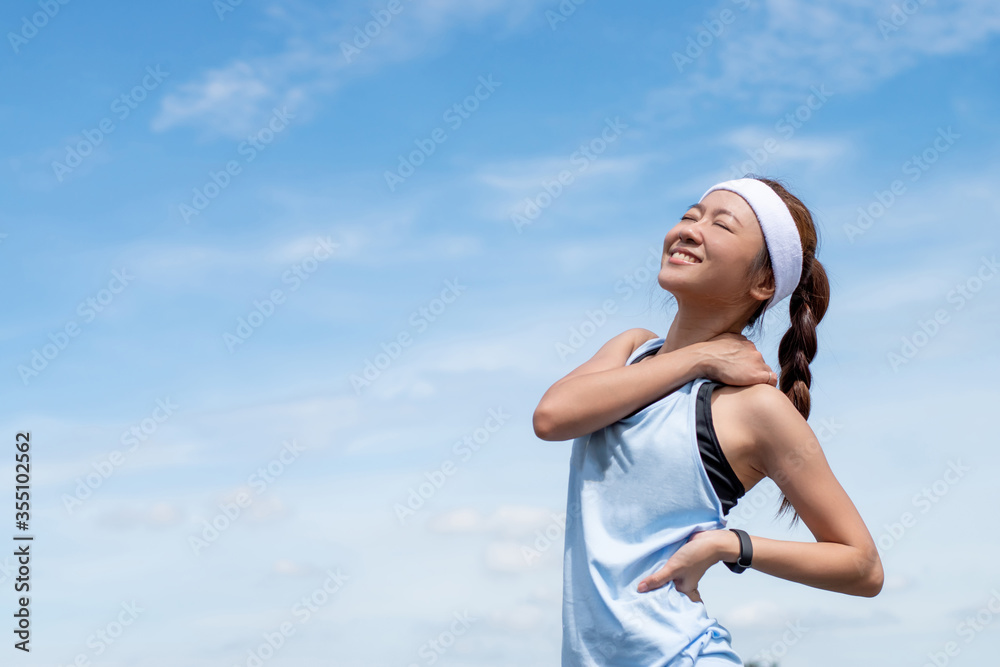 Asian woman runner have pain in the back. Asian woman runner have pain in the back.