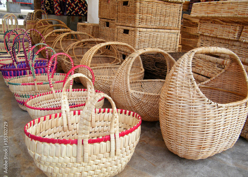 Rush and Reed hand work industry in Sri Lanka.Handy craft with Eco friendly material. photo