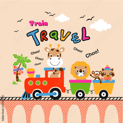 train travel animals vector cartoon illustrations