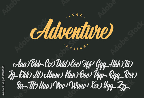 Adventure script font design. Vector alphabet.