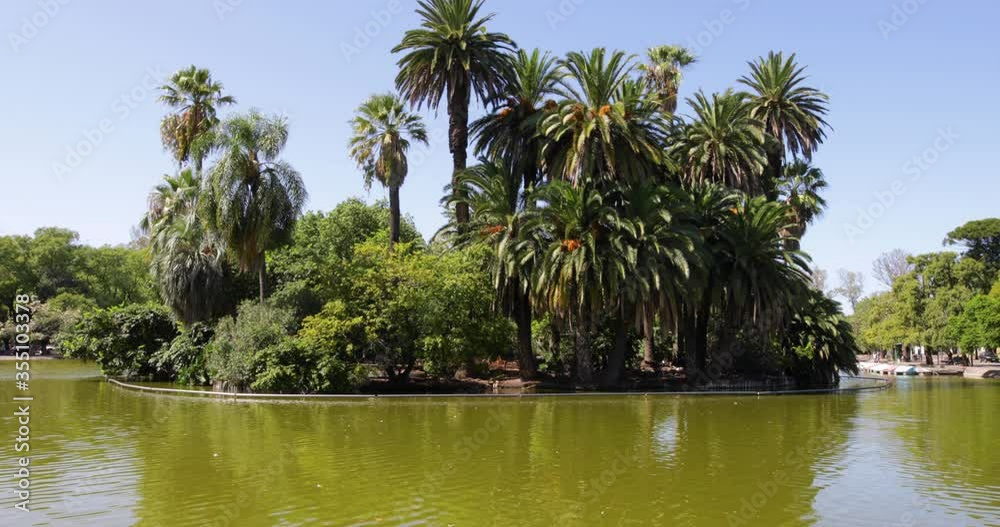 Argentina Rosario pond and islet with palm trees in Independence park Argentina Rosario pond and islet with palm trees in Independence park