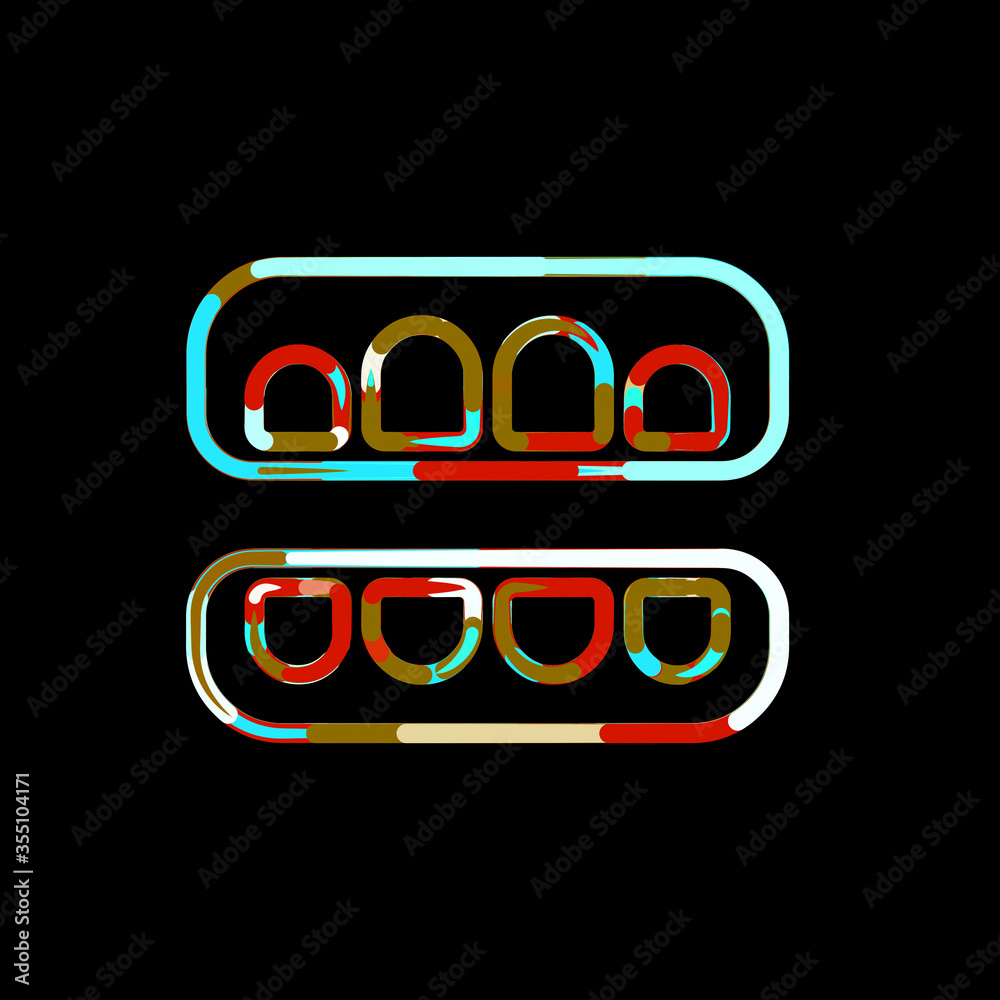 Naklejka premium Symbol teeth open from multi-colored circles and stripes. Red, brown, blue, white