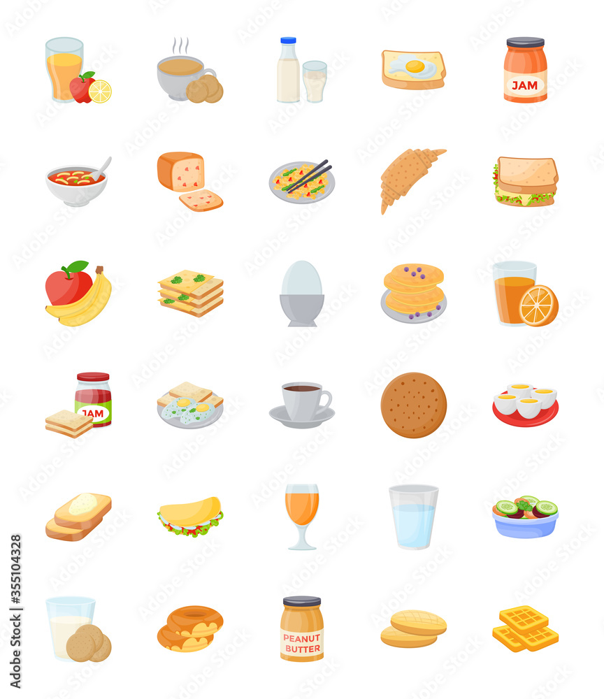 Breakfast Flat Vector Icons Set Breakfast Flat Vector Icons Set