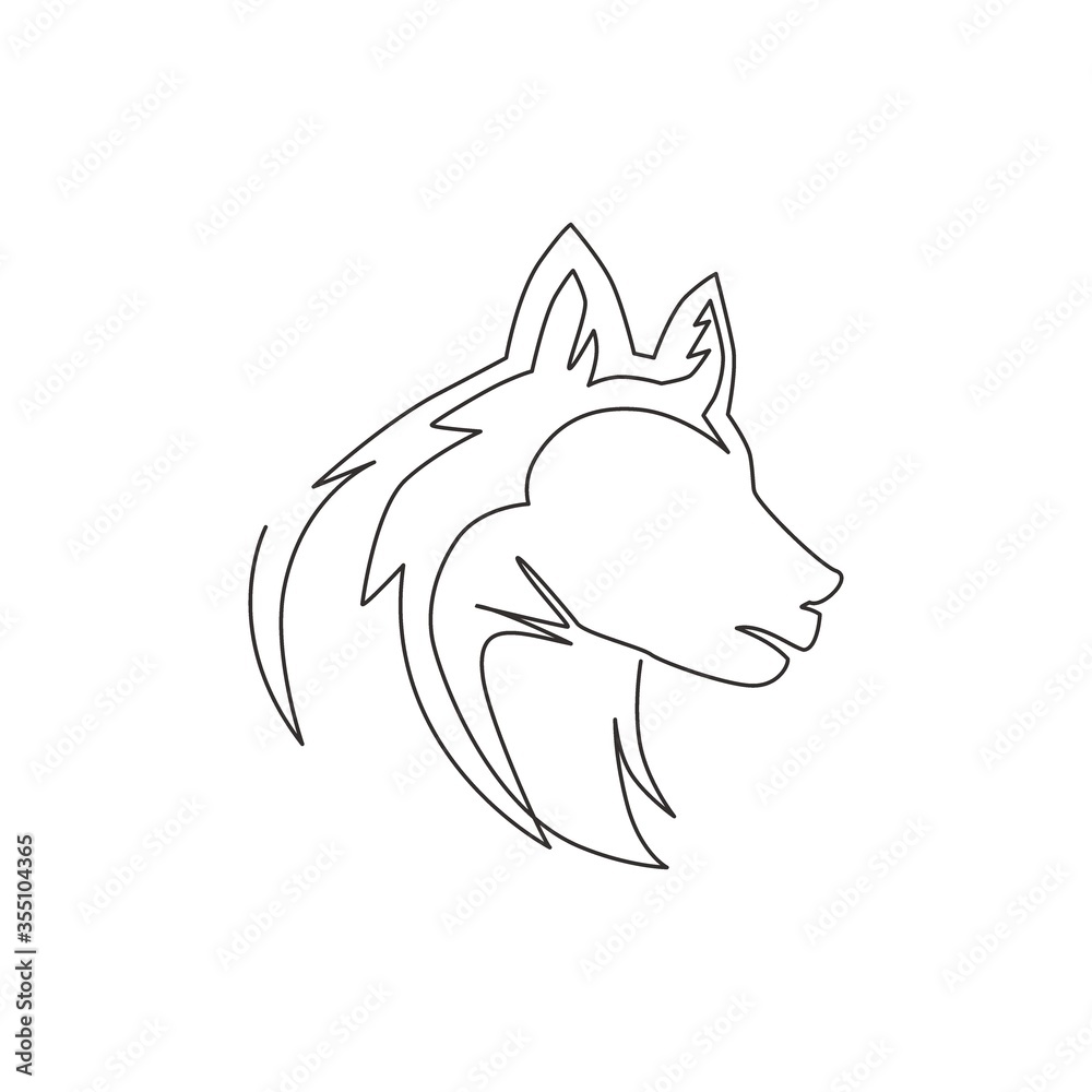 One continuous line drawing of simple cute siberian husky puppy dog head icon. Mammals animal logo emblem vector concept. Modern single line draw graphic design illustration One continuous line drawing of simple cute siberian husky puppy dog head icon. Mammals animal logo emblem vector concept. Modern single line draw graphic design illustration