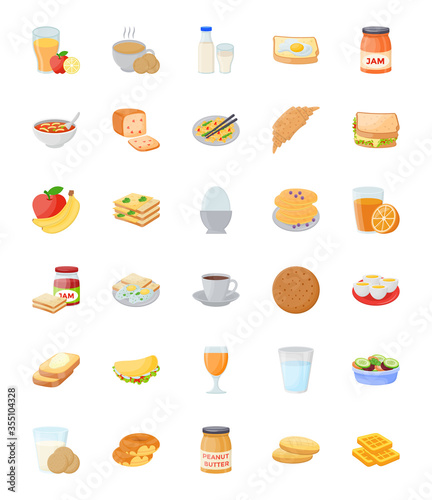 Breakfast Flat Vector Icons Set