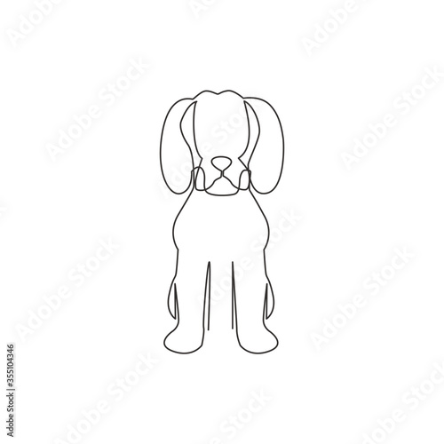 One continuous line drawing of simple cute beagle puppy dog icon. Mammals animal logo emblem vector concept. Trendy single line draw design graphic illustration