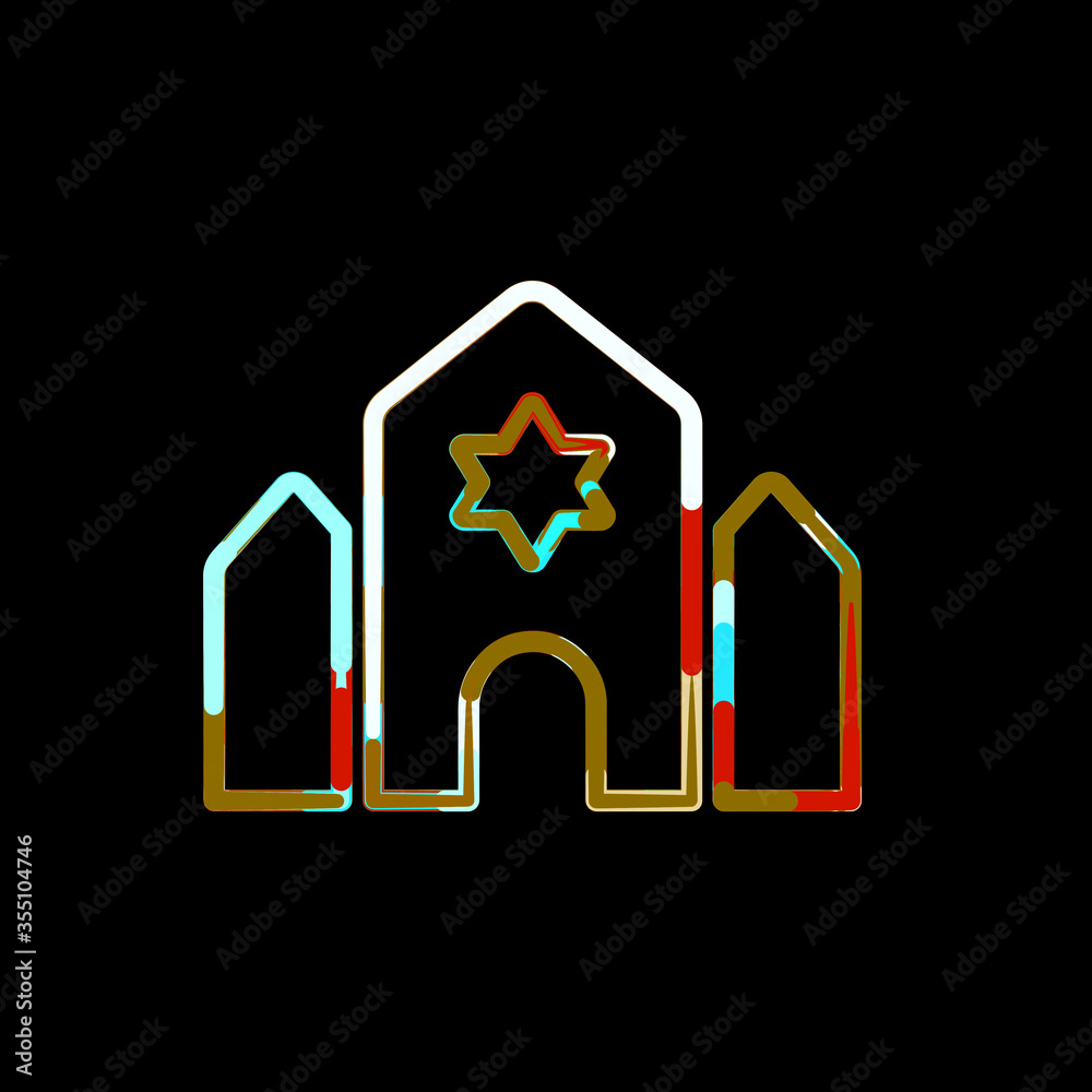 Symbol synagogue from multi-colored circles and stripes. Red, brown, blue, white Symbol synagogue from multi-colored circles and stripes. Red, brown, blue, white