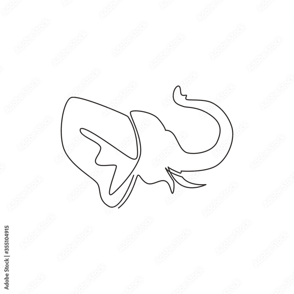 One single line drawing of big cute elephant corporate logo identity. Mammals zoo animal icon concept. Modern continuous line vector draw design graphic illustration One single line drawing of big cute elephant corporate logo identity. Mammals zoo animal icon concept. Modern continuous line vector draw design graphic illustration